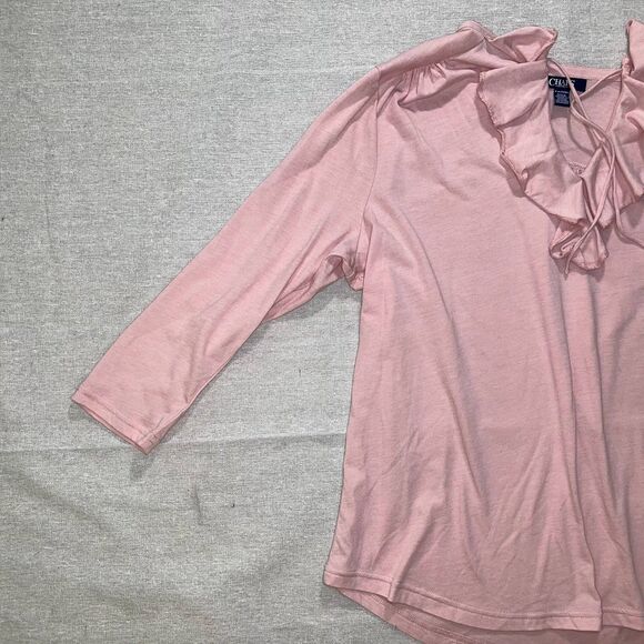 Chaps | Peach Ruffle Front 3/4 Sleeve Top | PXL - Picture 4 of 7